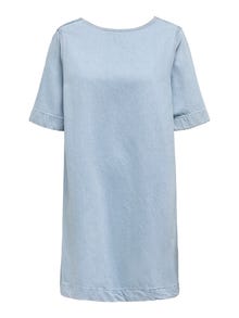 ONLY Volumiger Fit Rundhals Kurzes Kleid -Light Blue Denim - 15339026