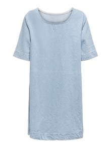 ONLY Volume Fit O-hals Kort kjole -Light Blue Denim - 15339026