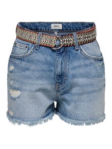 ONLY Rak passform Hög midja Shorts -Medium Blue Denim - 15339150