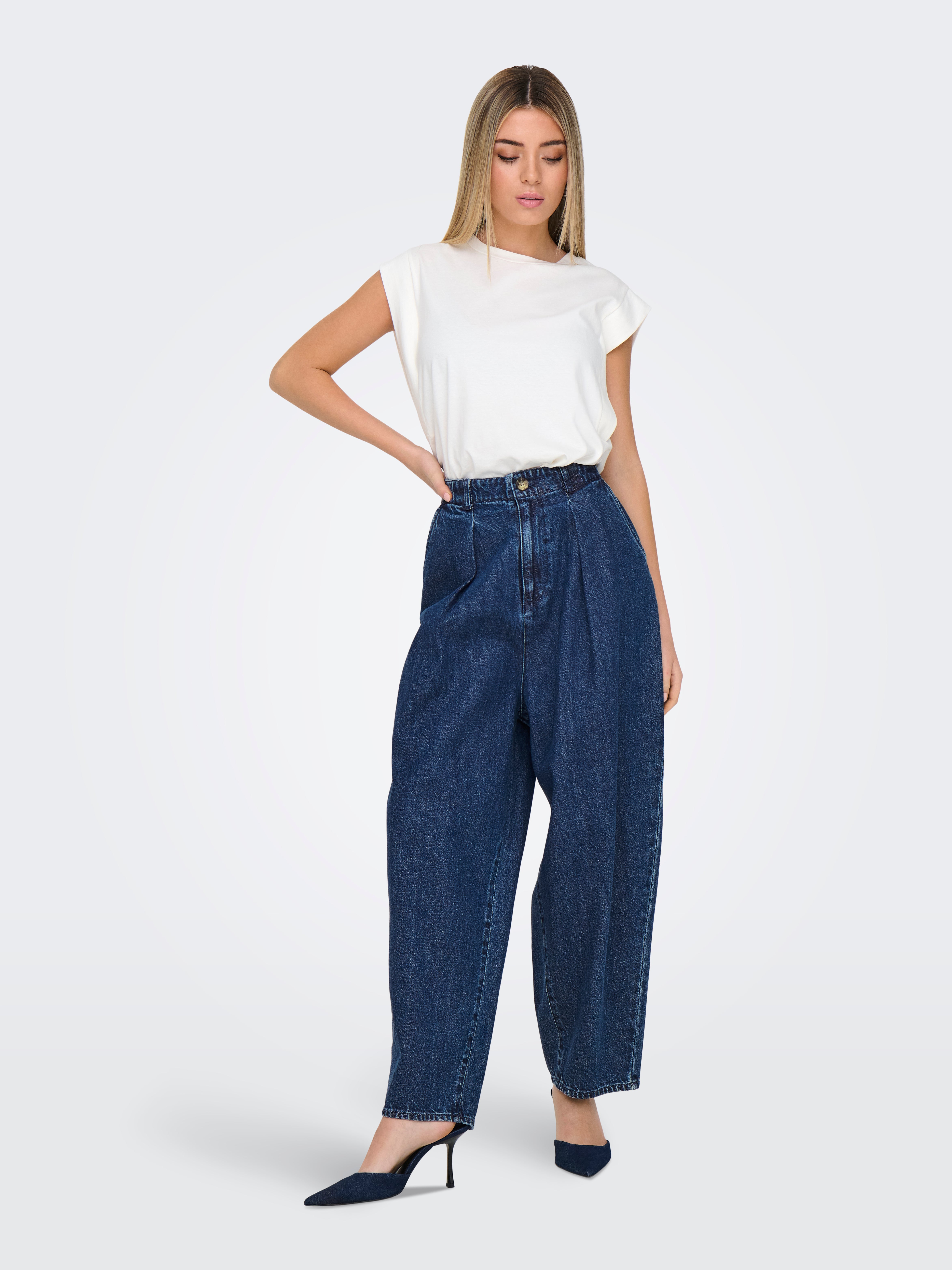 【JEMUT】23SS★ Ripley Wide Balloon Denim Pants ONLLERIN High waist Balloon Fit Jeans | Dark Blue | ONLY®
