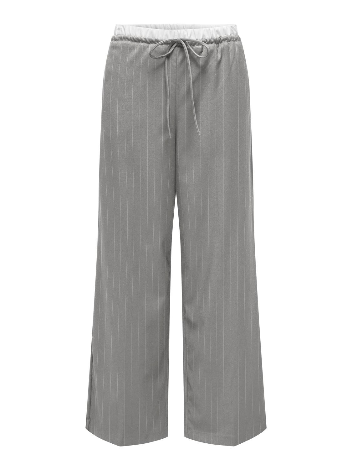 ONLY Pantalons Straight Fit Taille haute -Light Grey Melange - 15339242