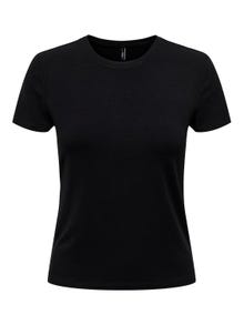 ONLY Solid colored O-neck top -Black - 15339569