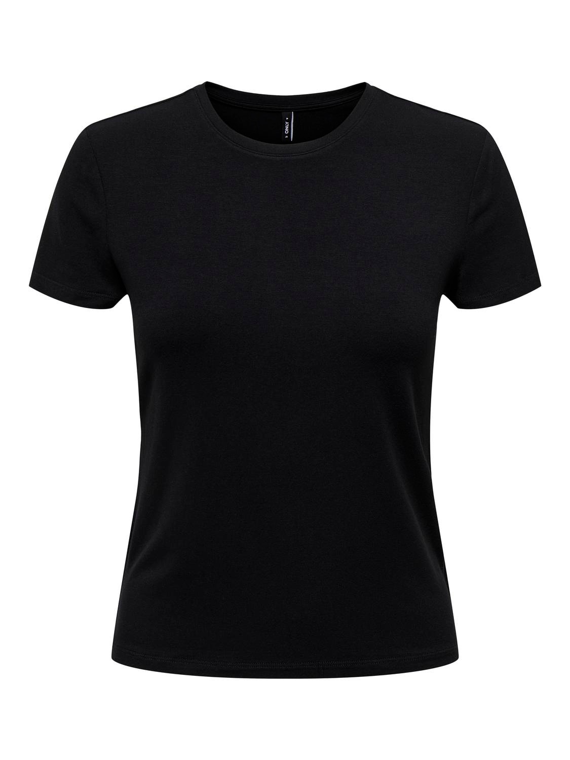 ONLY Solid colored O-neck top -Black - 15339569