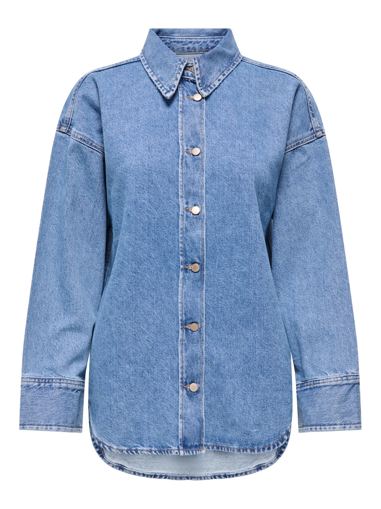 ONLY Väga suur lõige Särgikrae Langetatud õlaosa Teksasärk -Medium Blue Denim - 15340611