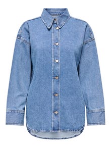 ONLY Väga suur lõige Särgikrae Langetatud õlaosa Teksasärk -Medium Blue Denim - 15340611