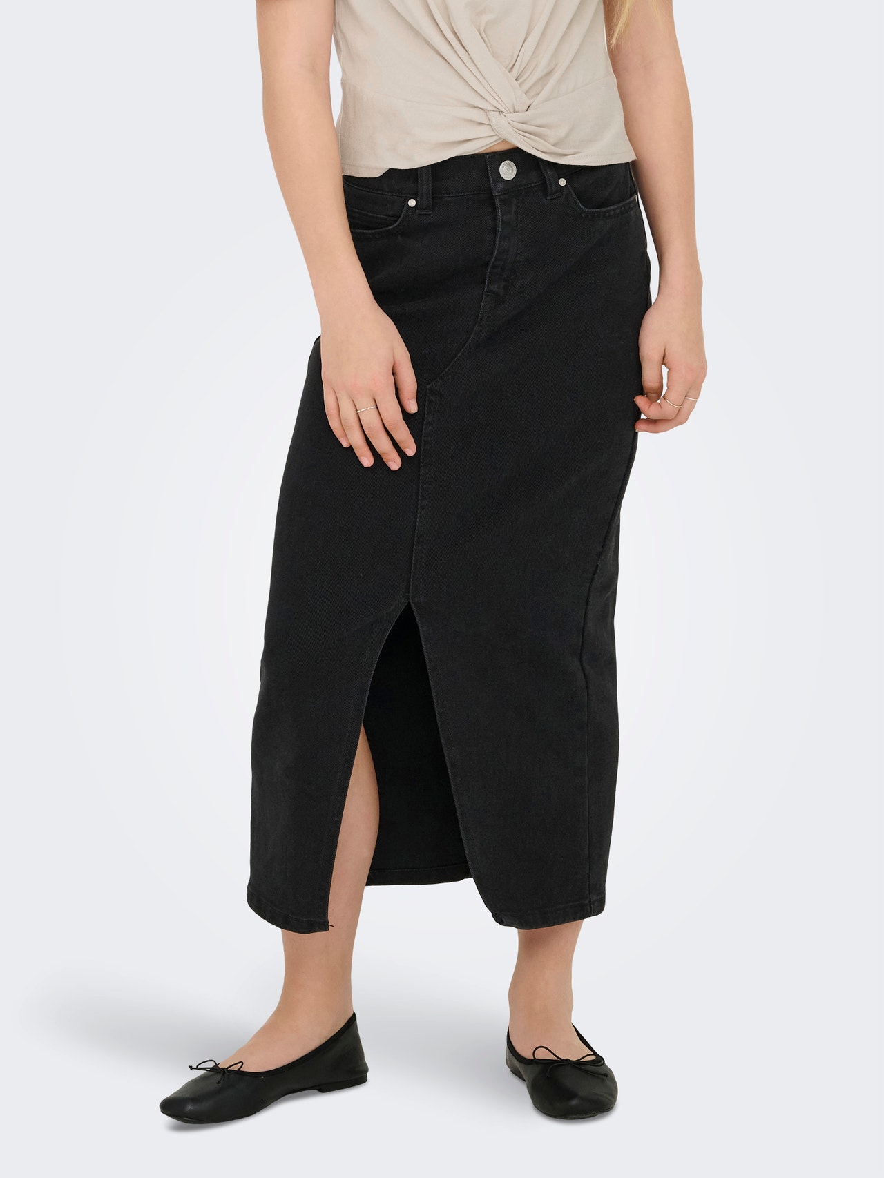 ONLY KOGSIRI Denim Midiskjørt -Washed Black - 15340696