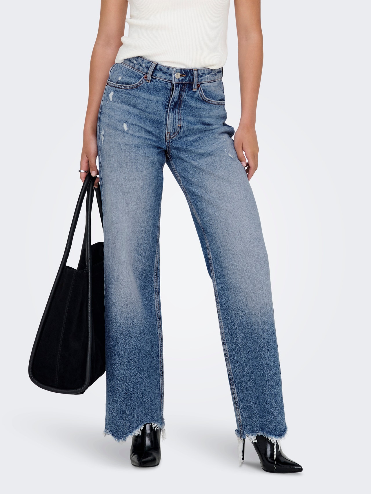 ONLY ONLJUICY High waist Wide leg fit Jeans -Medium Blue Denim - 15340855