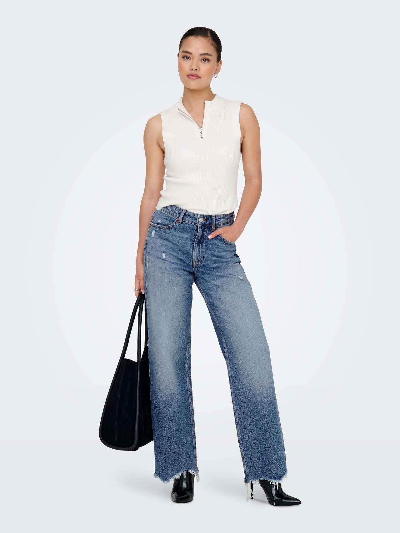 ONLY ONLJUICY High waist Wide leg fit Jeans -Medium Blue Denim - 15340855