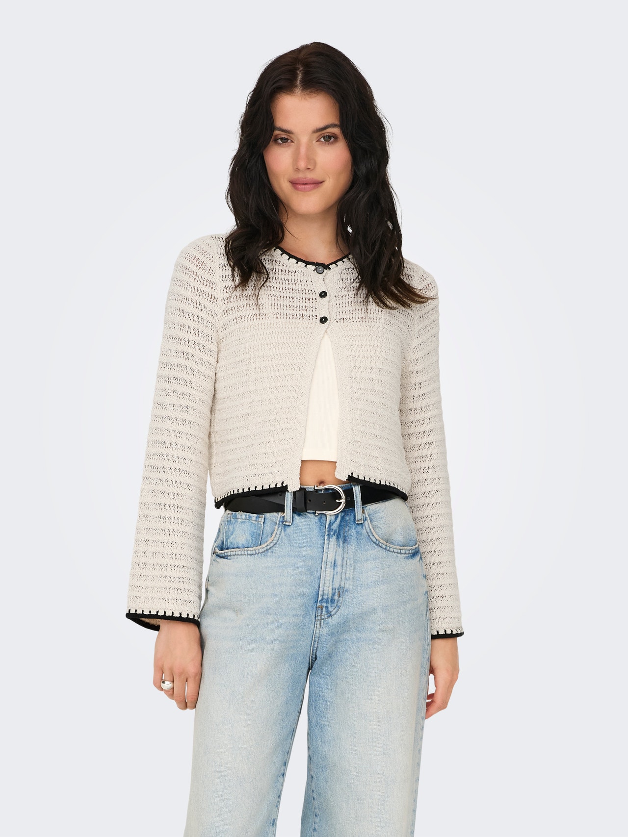 ONLY American Fit Round Neck Knit Cardigan -Ecru - 15340905