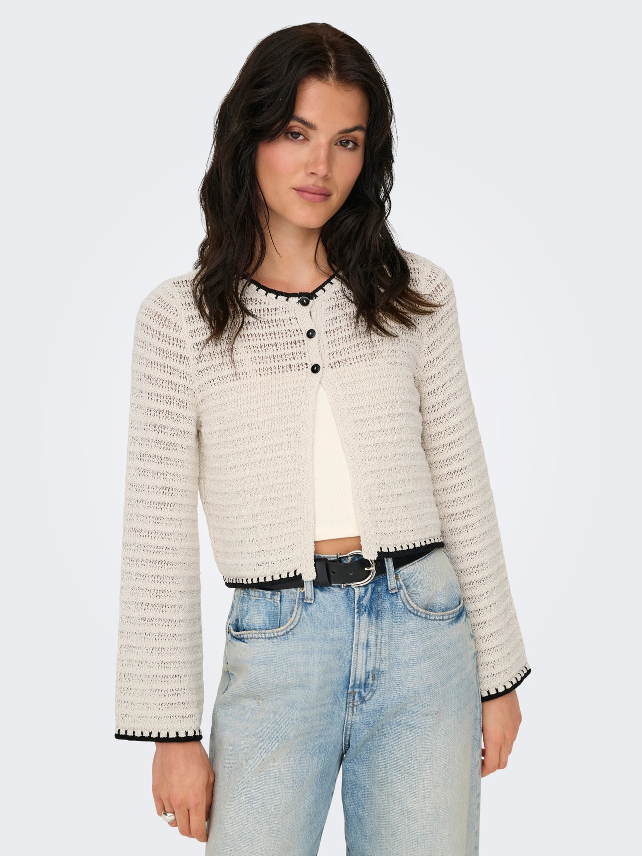 ONLY American Fit O-hals Strikket cardigan -Ecru - 15340905