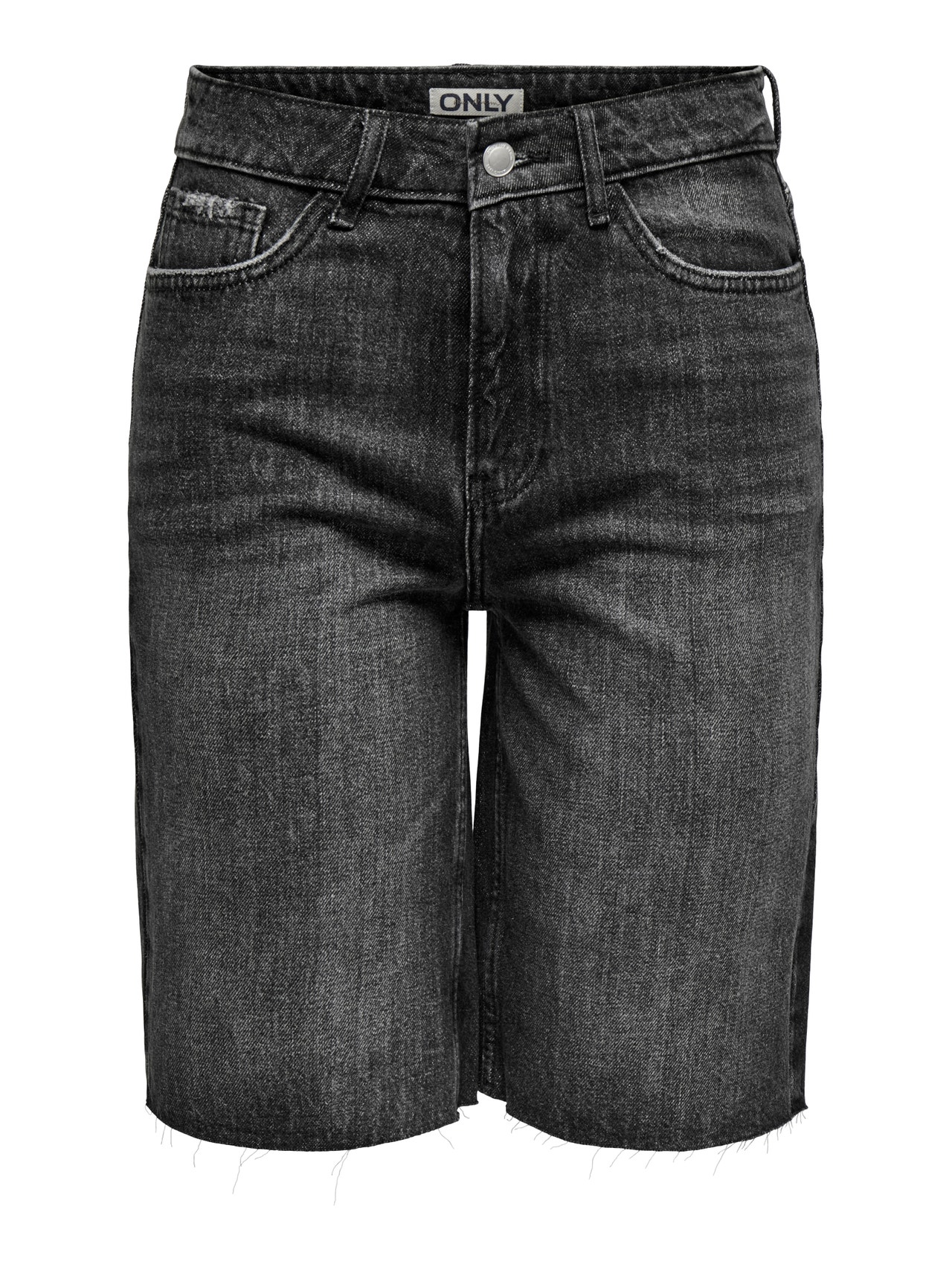 ONLY Shorts Corte loose Cintura media Bajos deshilachados -Washed Black - 15340963