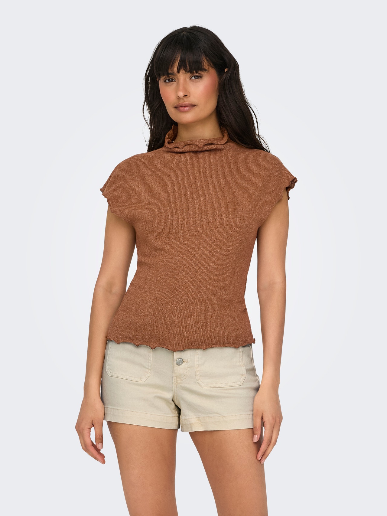 ONLY Knitted top with wave edges -Argan Oil - 15341390