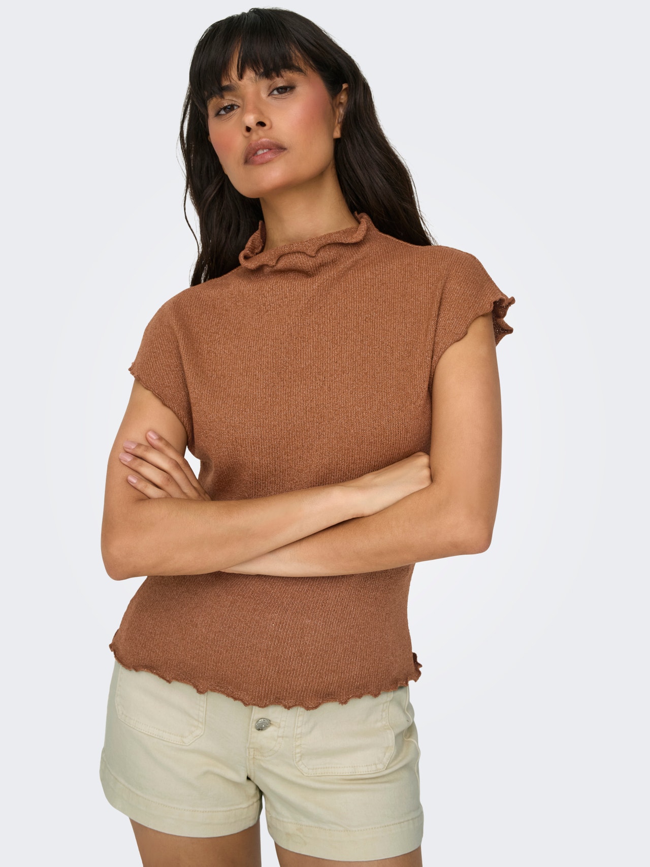 ONLY Knitted top with wave edges -Argan Oil - 15341390