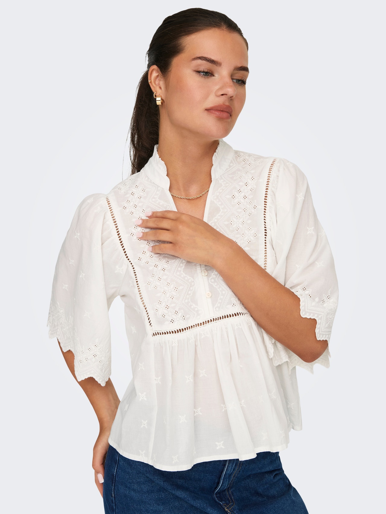 ONLY V-neck top with 2/4 sleeves -Cloud Dancer - 15341682