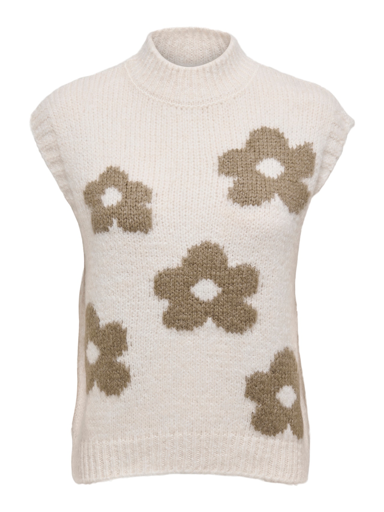 ONLY Plesti stane Visoki vrat Rebraste lisice Pleteni prsluk -Ecru - 15342263