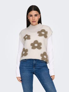 ONLY Plesti stane Visoki vrat Rebraste lisice Pleteni prsluk -Ecru - 15342263