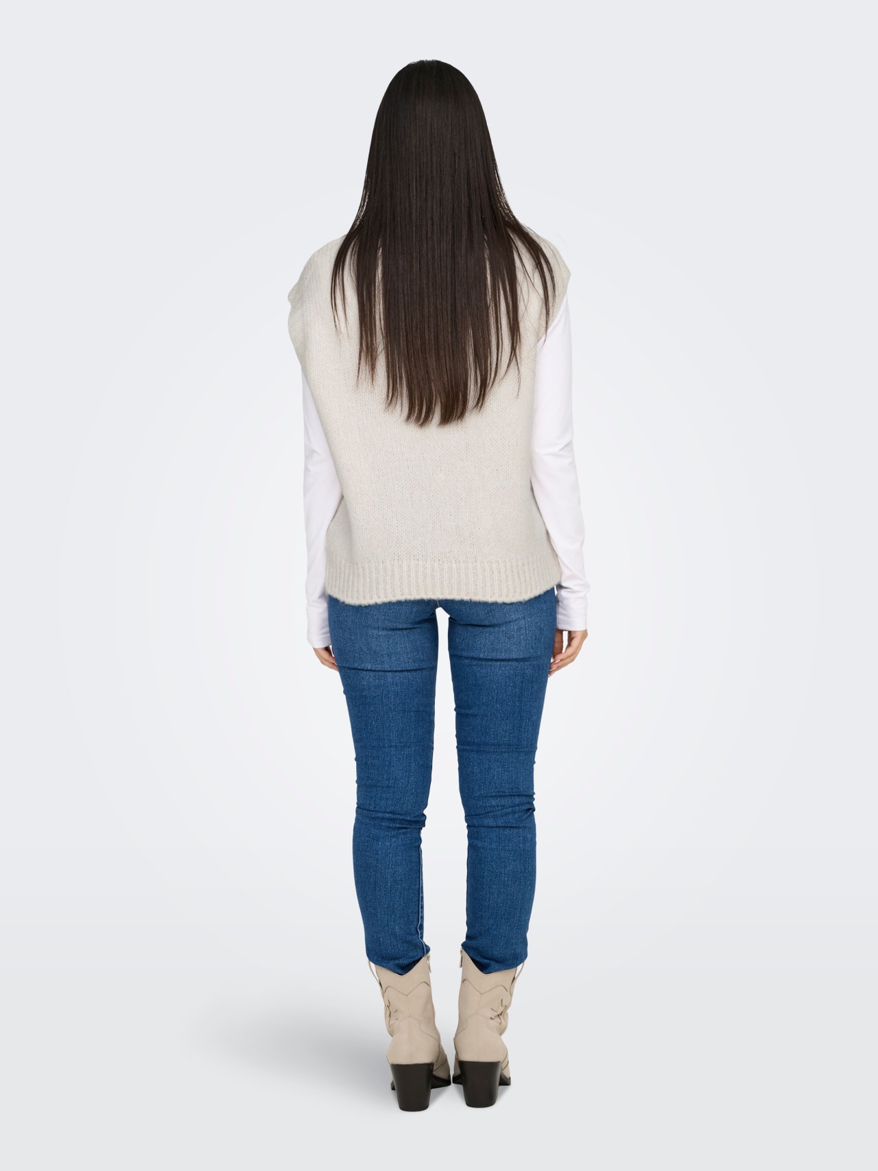 ONLY Plesti stane Visoki vrat Rebraste lisice Pleteni prsluk -Ecru - 15342263