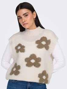 ONLY Plesti stane Visoki vrat Rebraste lisice Pleteni prsluk -Ecru - 15342263