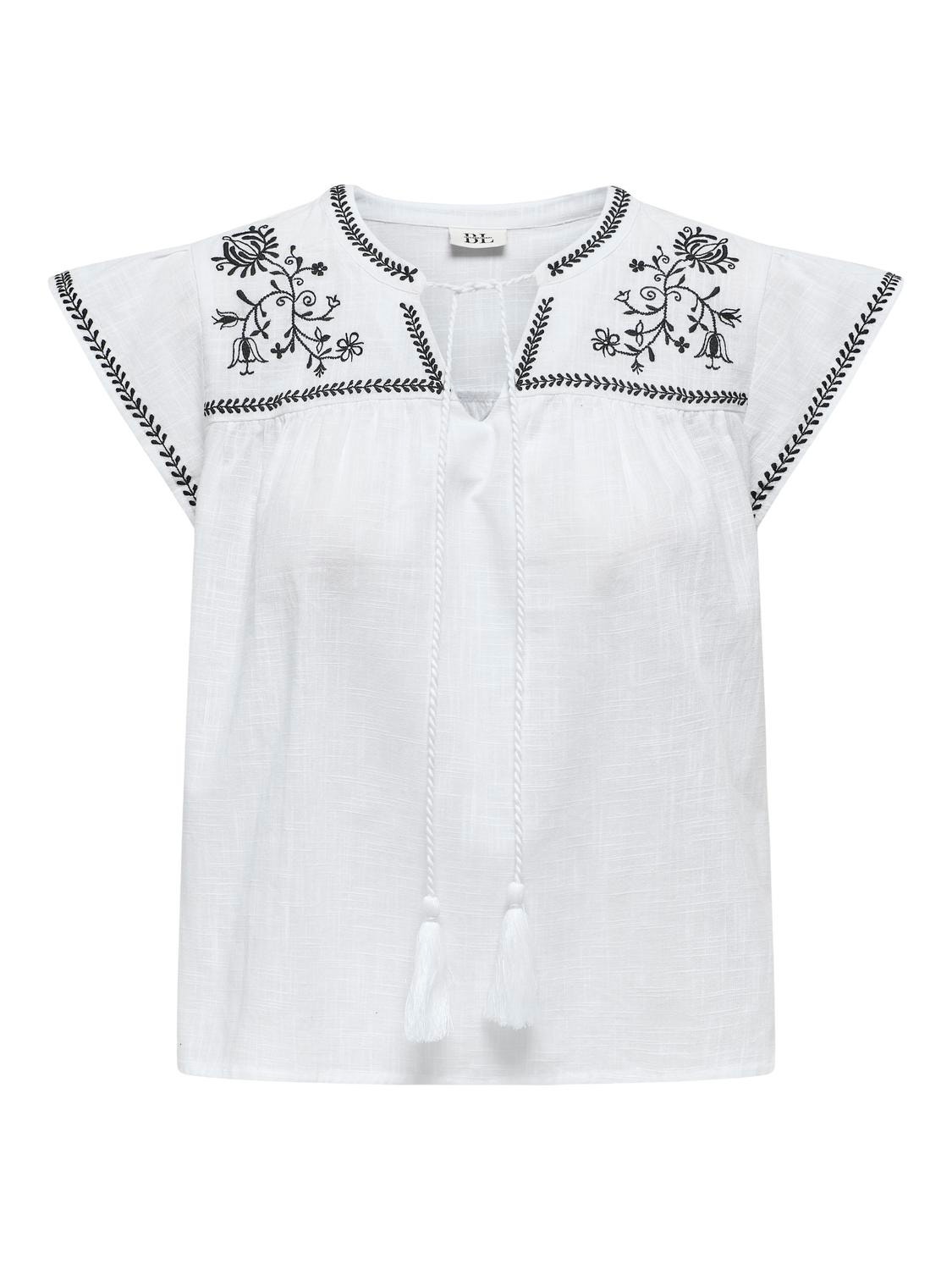 ONLY O-neck top with embroidery  -Cloud Dancer - 15342859