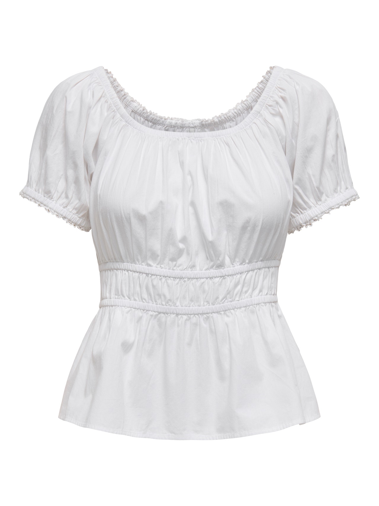 ONLY Regular Fit U-Neck Elasticated cuffs Puff sleeves Top -White - 15342966