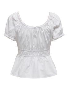 ONLY u-neck top with puff sleeves -White - 15342966