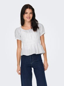 ONLY u-neck top with puff sleeves -White - 15342966