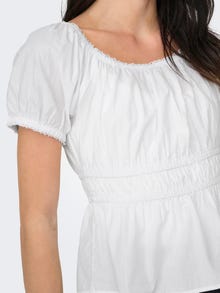 ONLY u-neck top with puff sleeves -White - 15342966