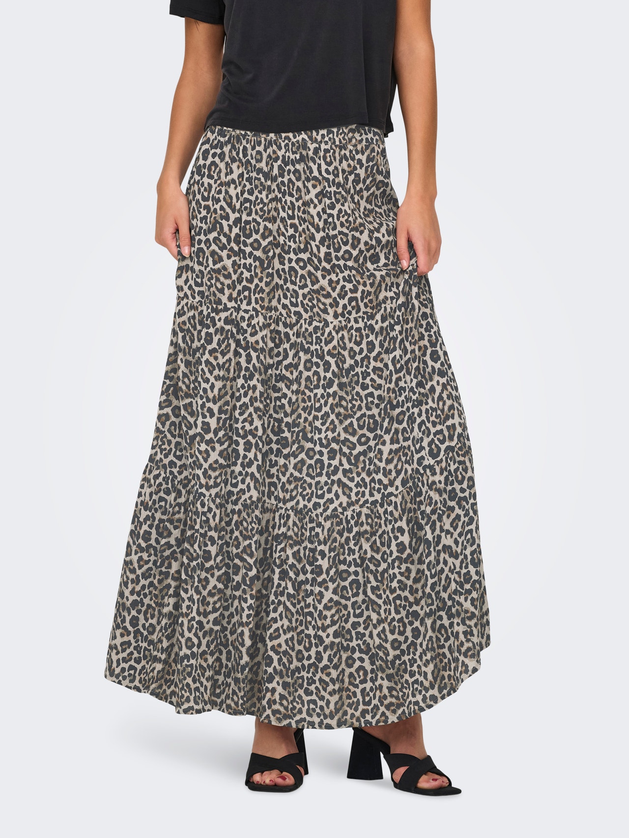 ONLY Long skirt with leopard print -Pumice Stone - 15343230