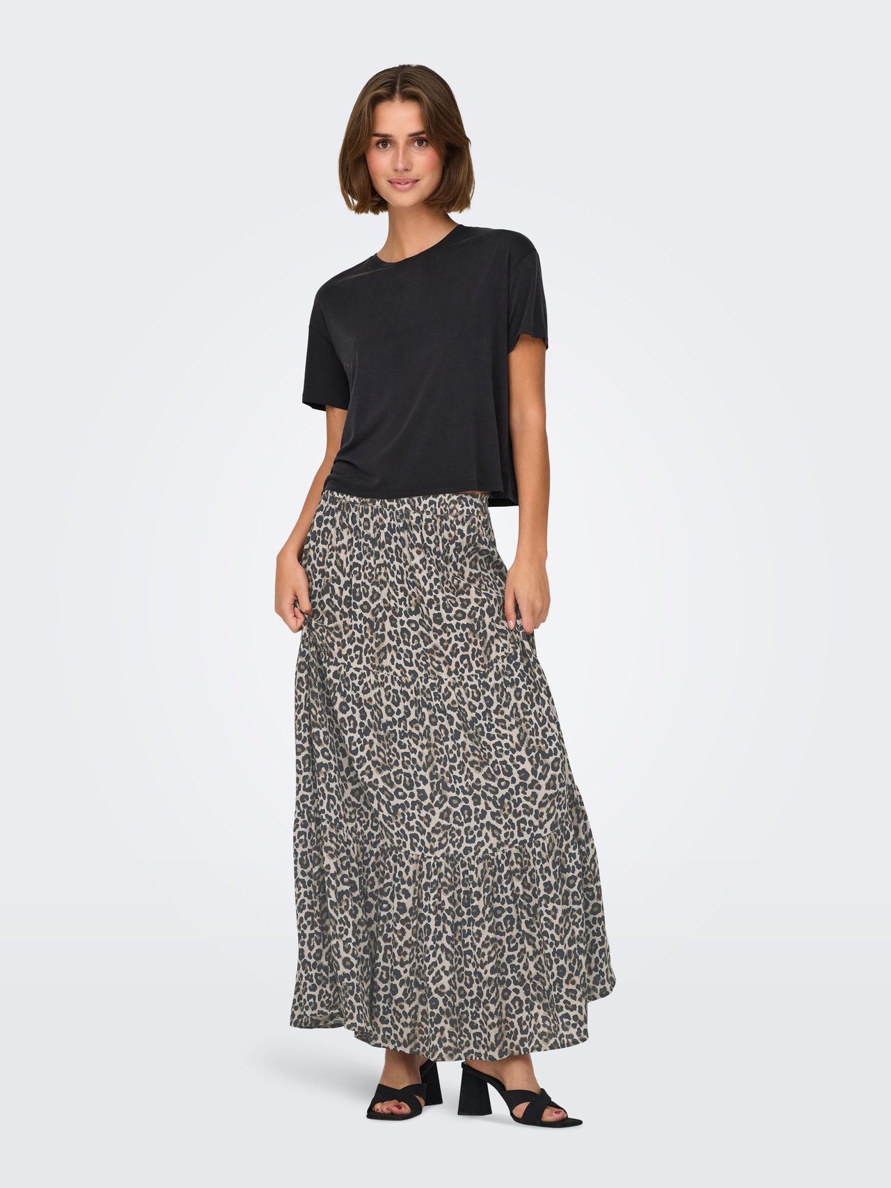 ONLY Long skirt with leopard print -Pumice Stone - 15343230