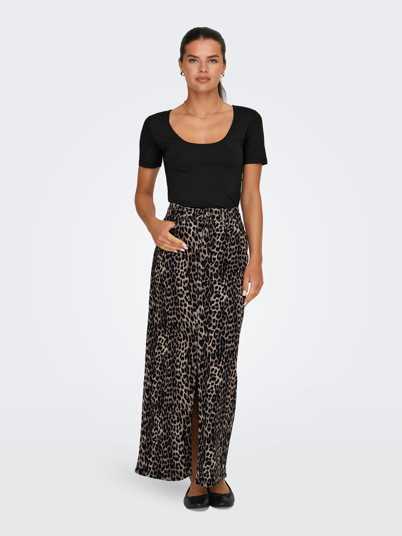 ONLY leopard printed skirt -Black - 15343258