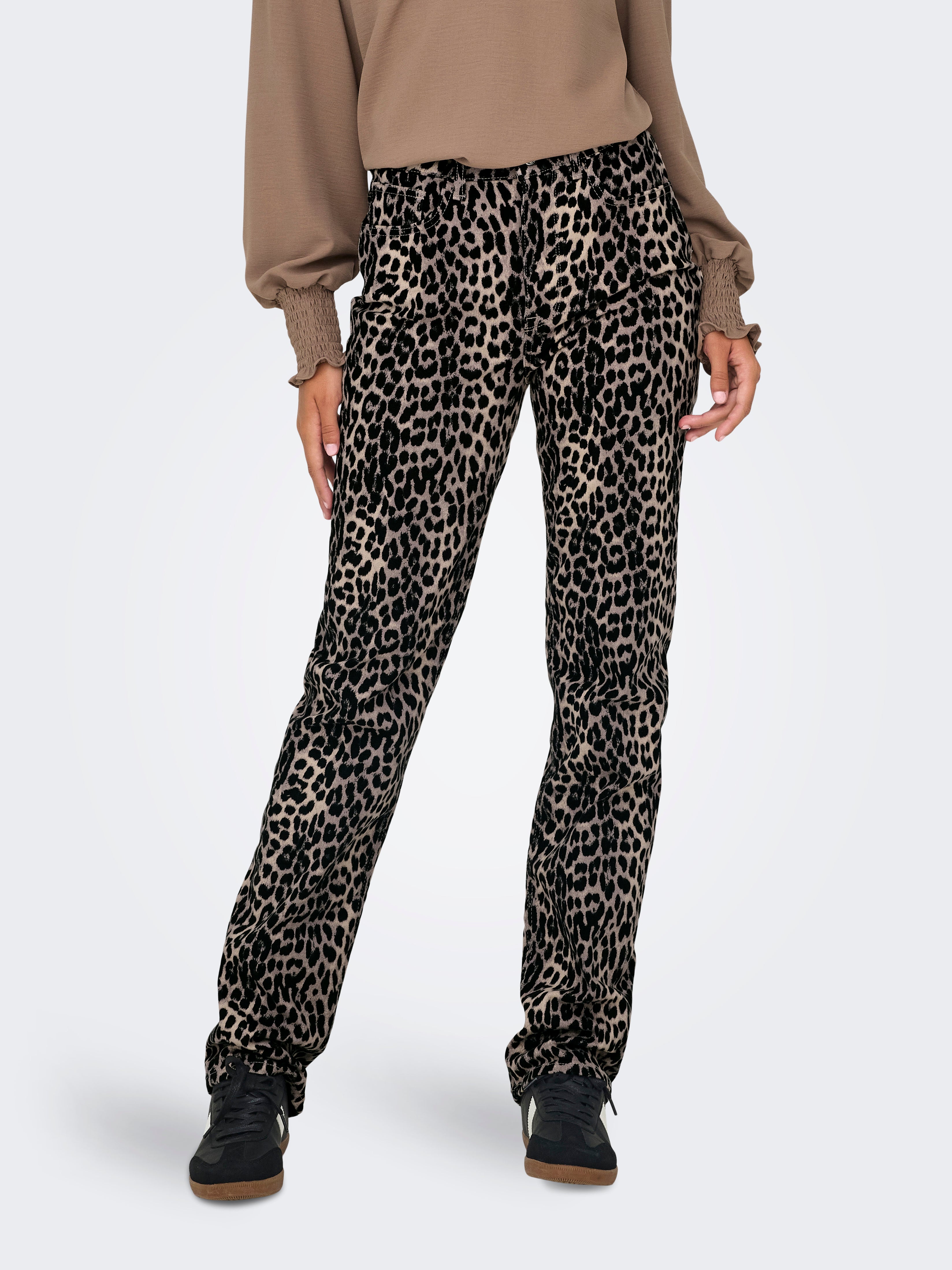 ONLEMILY-ANLIE Mittlere Taille Gerade geschnitten Hose | Schwarz  