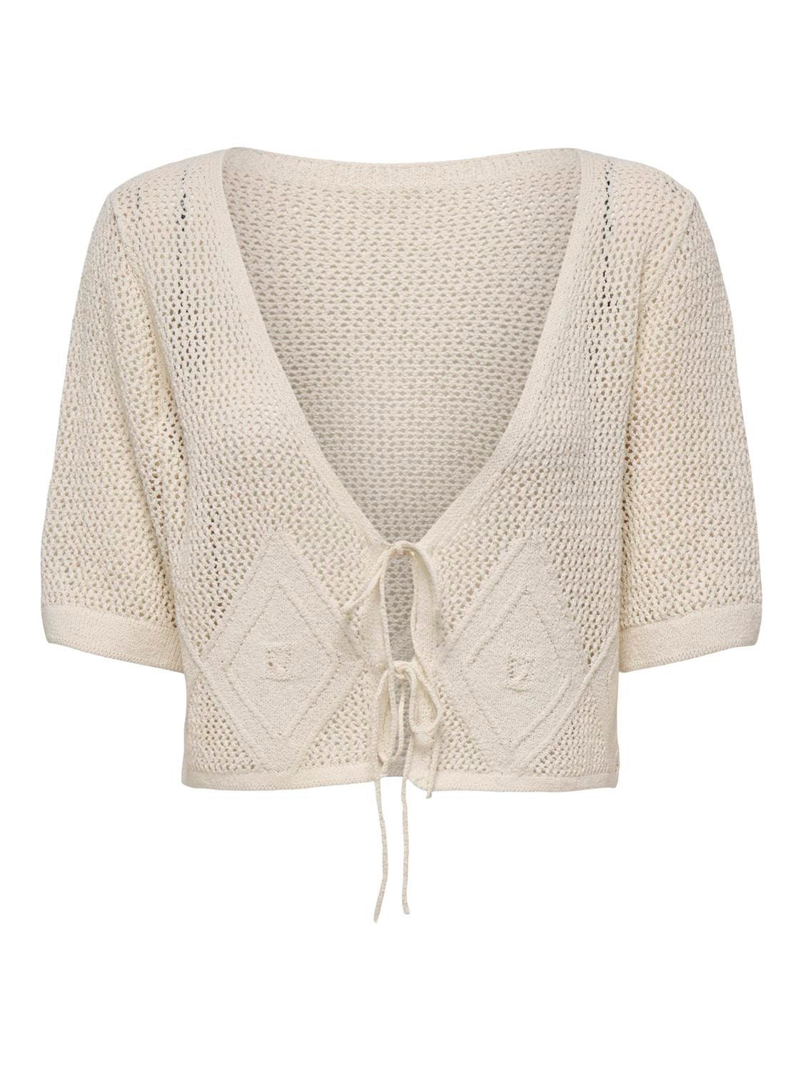 ONLY Short v-neck knitted cardigan -Ecru - 15344544