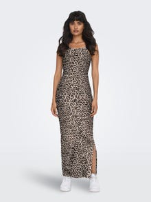 ONLY Maxi o-neck dress with slit -Ginger Root - 15344780