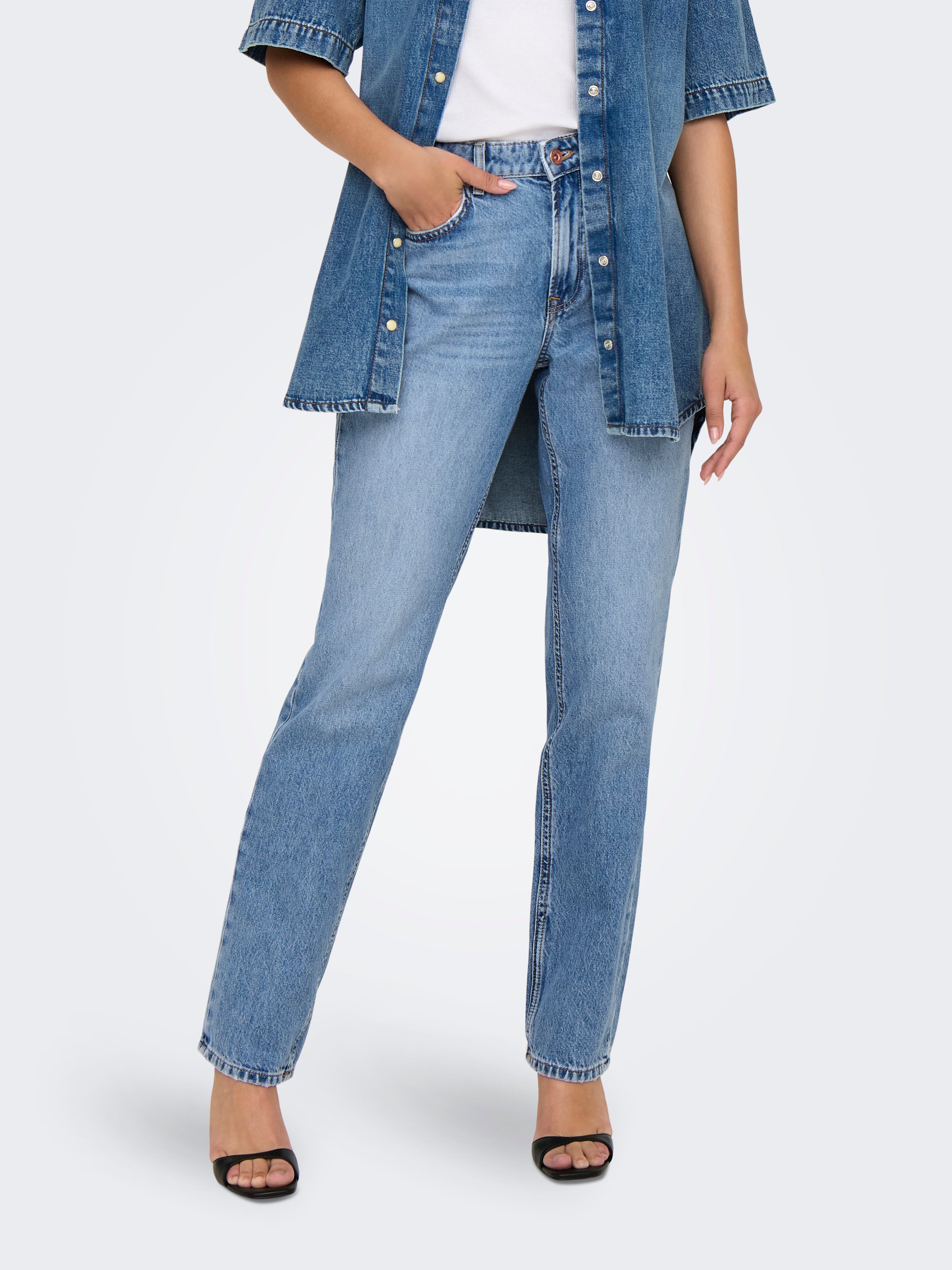 Thumbnail - Onlbrenda Niedrige Taille Gerade Geschnitten Jeans