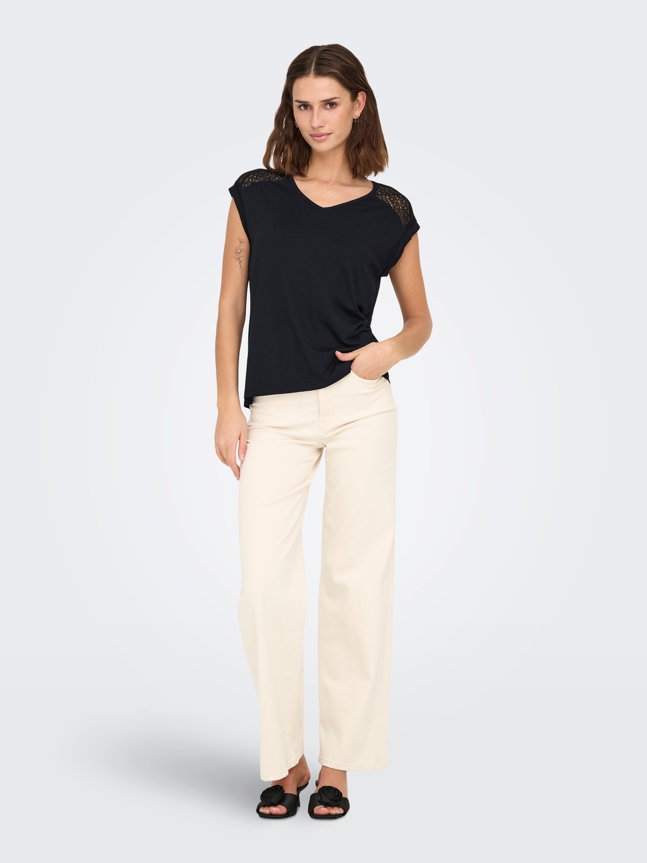 ONLY Tavapärane lõige V-kaelus Top -Black - 15346434