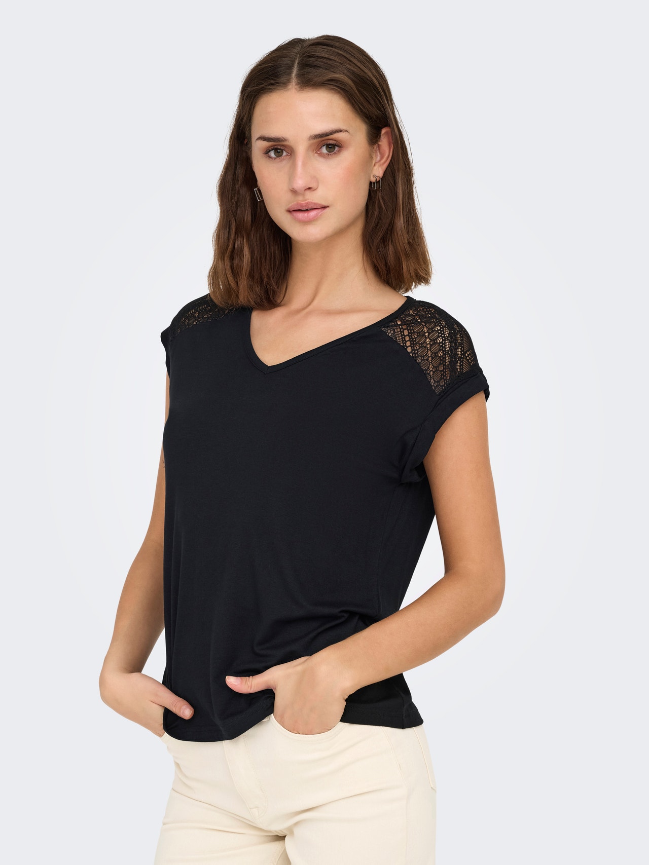 ONLY Tavapärane lõige V-kaelus Top -Black - 15346434
