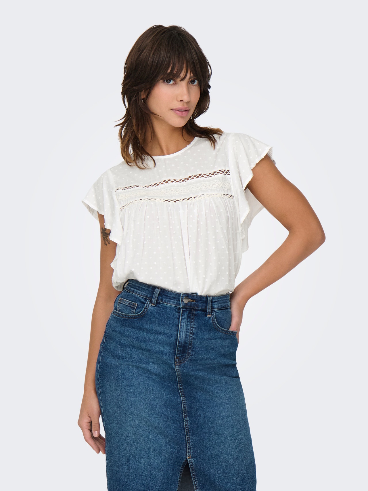 ONLY Ruumikas lõige V-kaelus Volüümikad varrukad Top -Cloud Dancer - 15348459