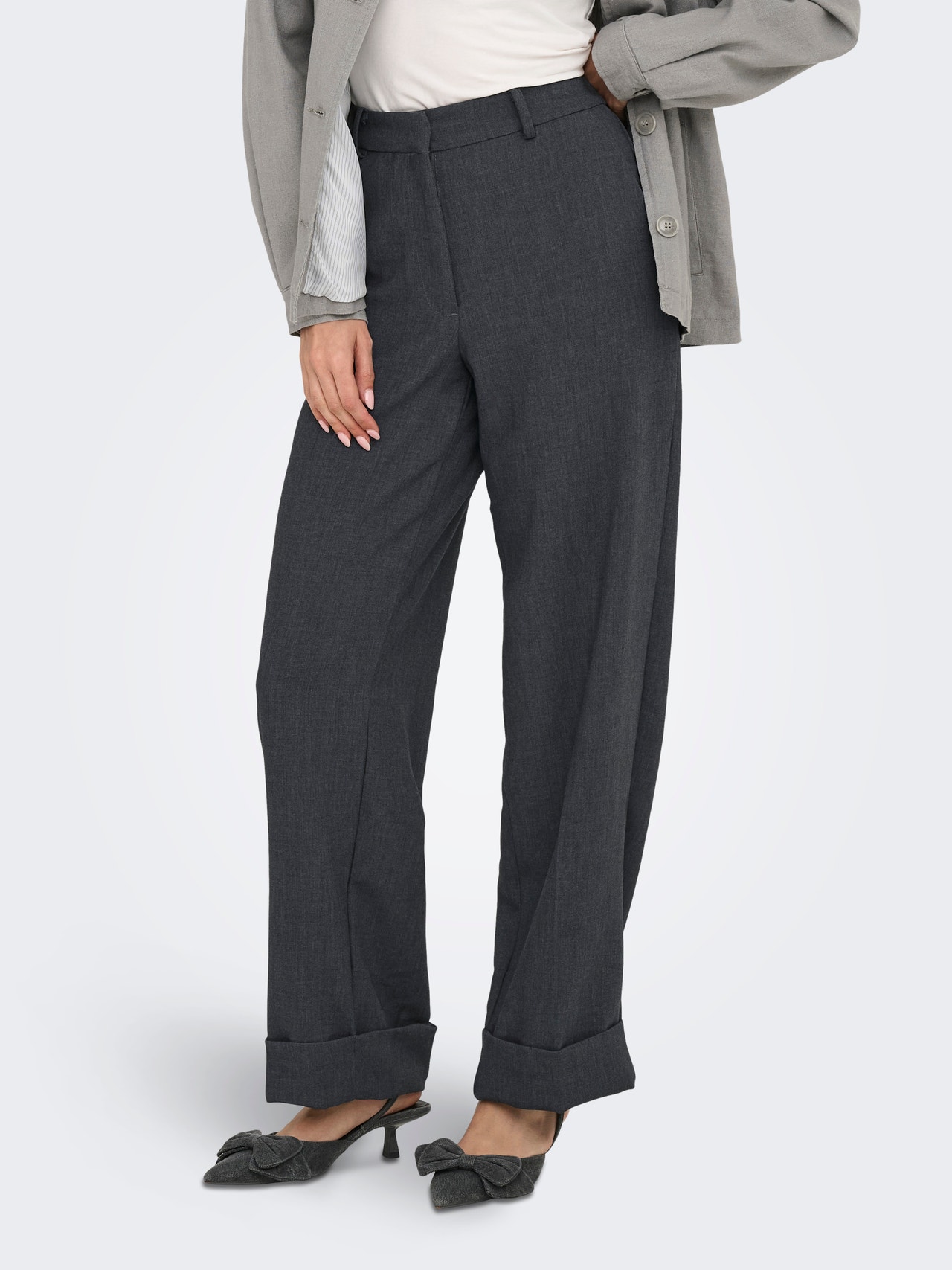 ONLY JDYFAITH Straight Fit Tailored Trousers -Dark Grey Melange - 15348996