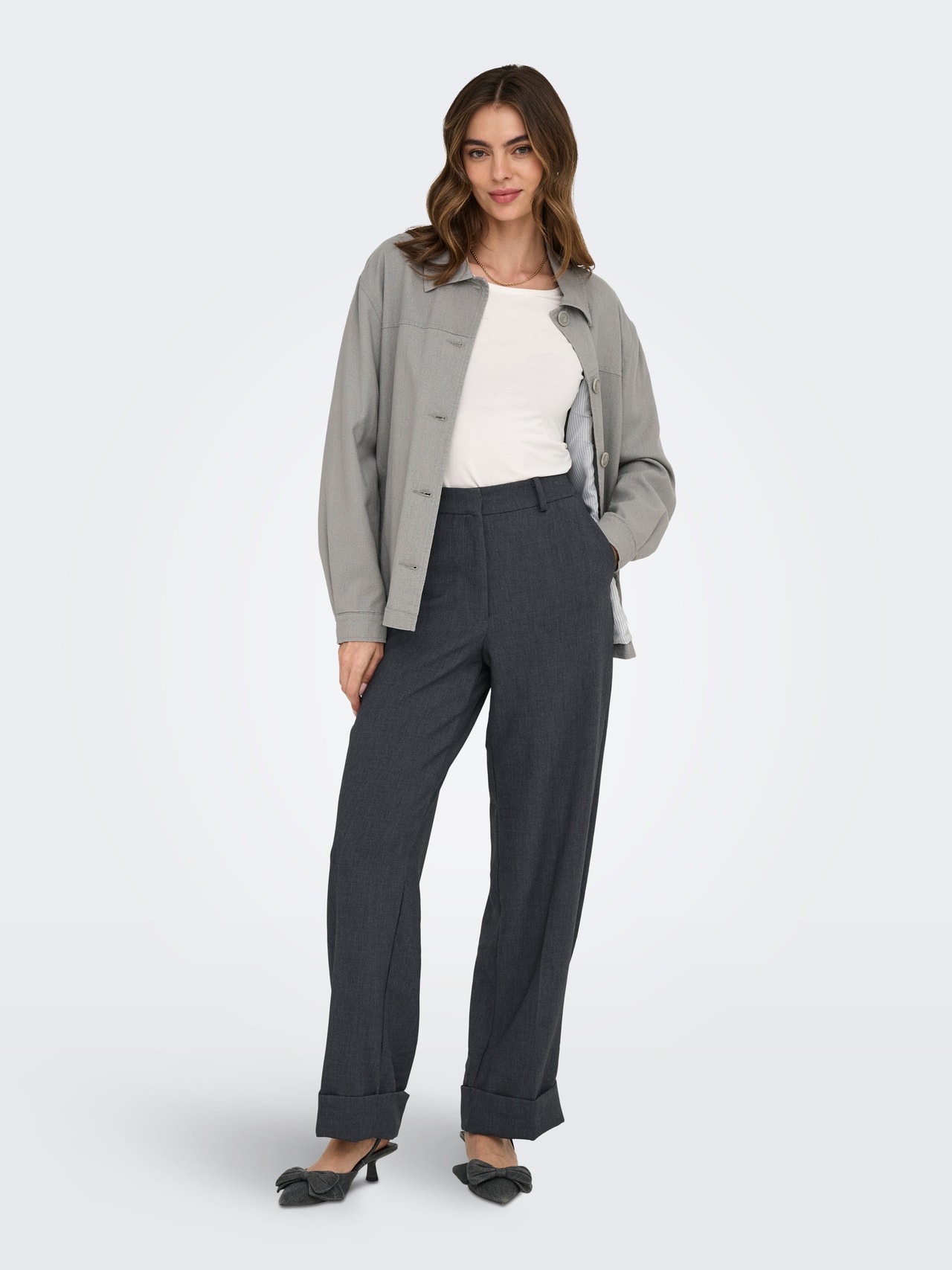 ONLY JDYFAITH Straight Fit Tailored Trousers -Dark Grey Melange - 15348996