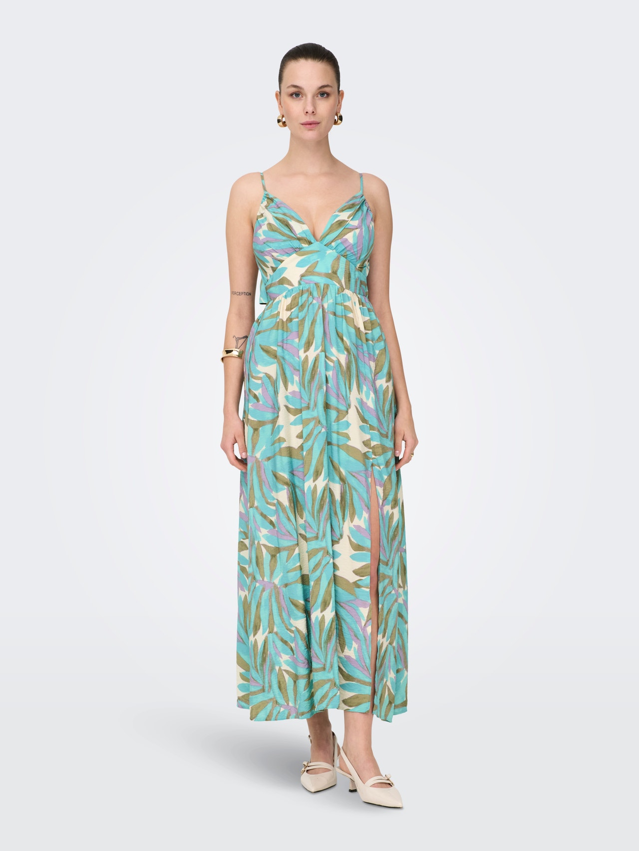 ONLY Tavapärane lõige V-kaelus Pikk kleit -Wasabi - 15349299