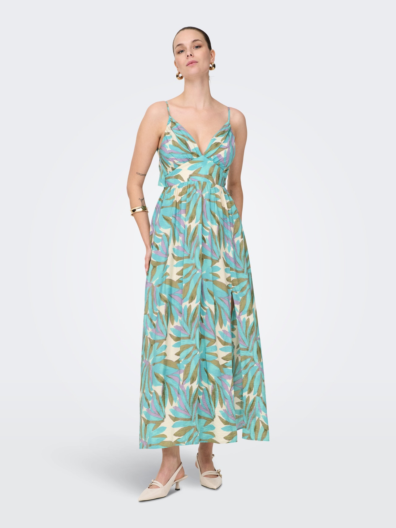 ONLY Tavapärane lõige V-kaelus Pikk kleit -Wasabi - 15349299