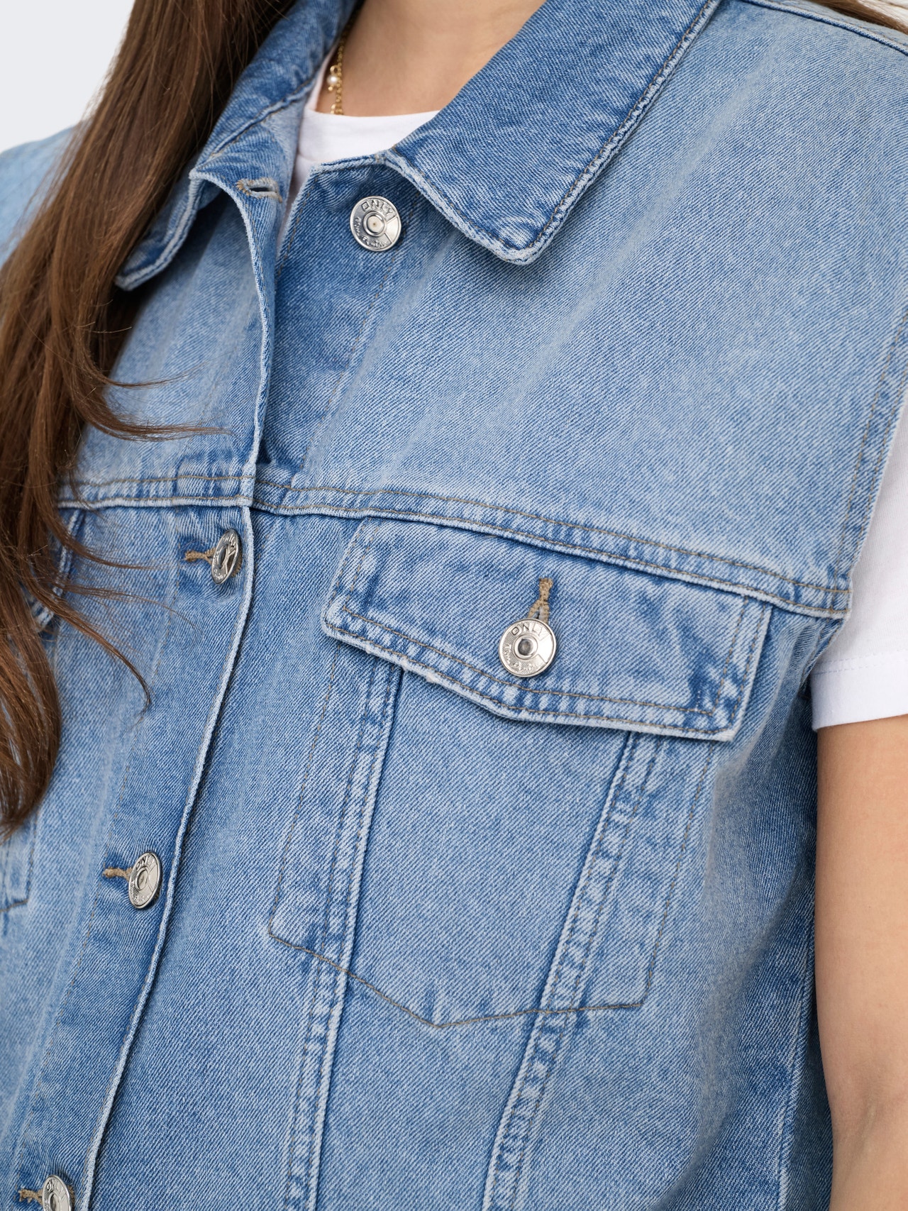 Gilet En Jean Femme Sans Manches - Crop Court Boutonné - Poches Décoratives - Style Décontracté Streetwear