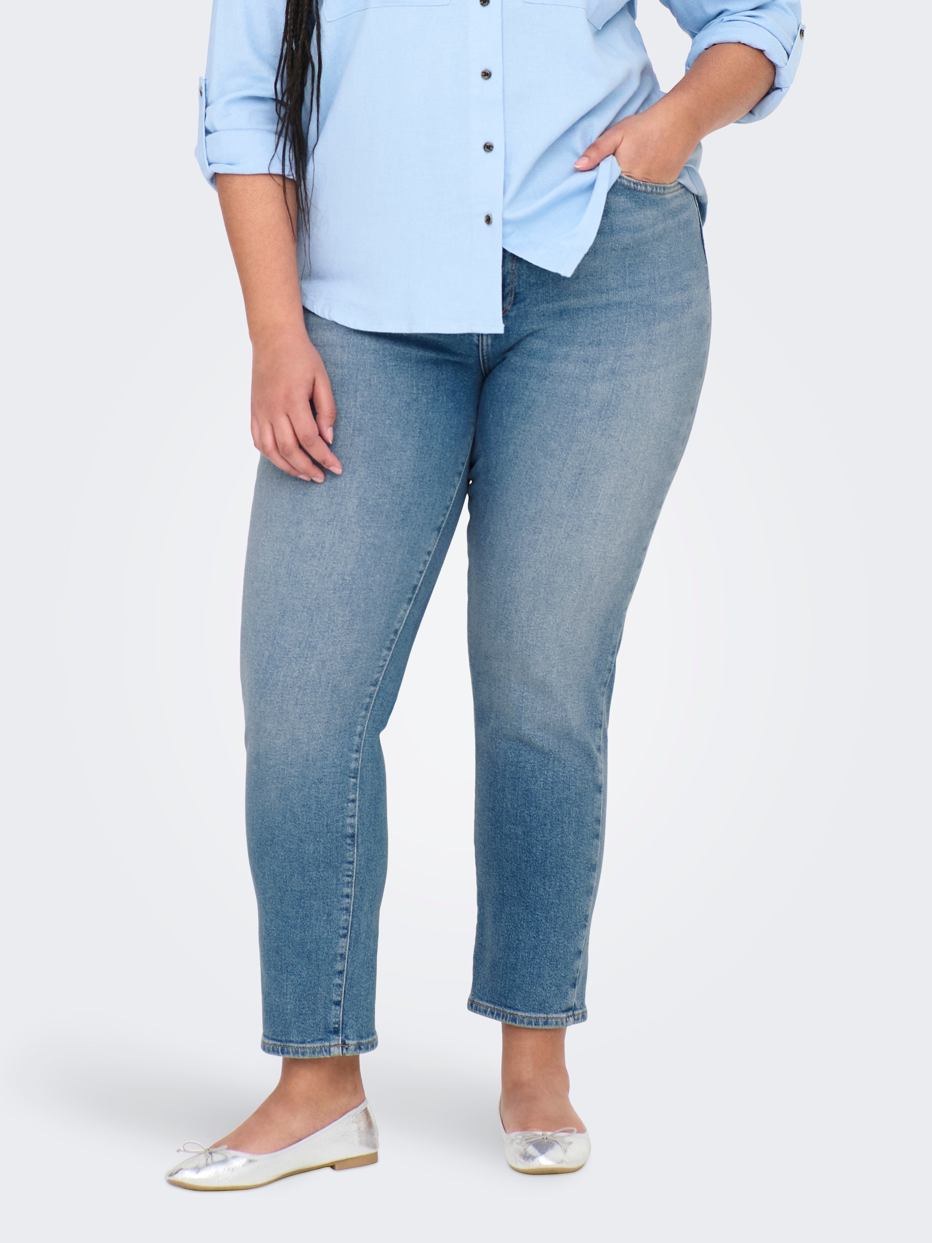 Caremilystretch Hohe Taille Gerade Geschnitten Jeans