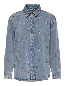 ONLY Regulāra piemērotība Krekla apkakle Nokrituši pleci Džinsa krekls -Light Blue Denim - 15351977