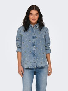 ONLY Regulāra piemērotība Krekla apkakle Nokrituši pleci Džinsa krekls -Light Blue Denim - 15351977