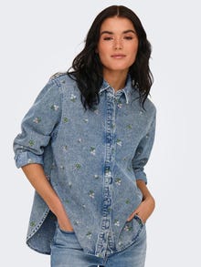 ONLY Regulāra piemērotība Krekla apkakle Nokrituši pleci Džinsa krekls -Light Blue Denim - 15351977