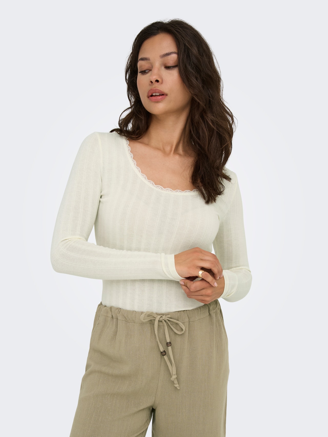 ONLY Tavapärane lõige U-kaelus Top -Egret - 15352881