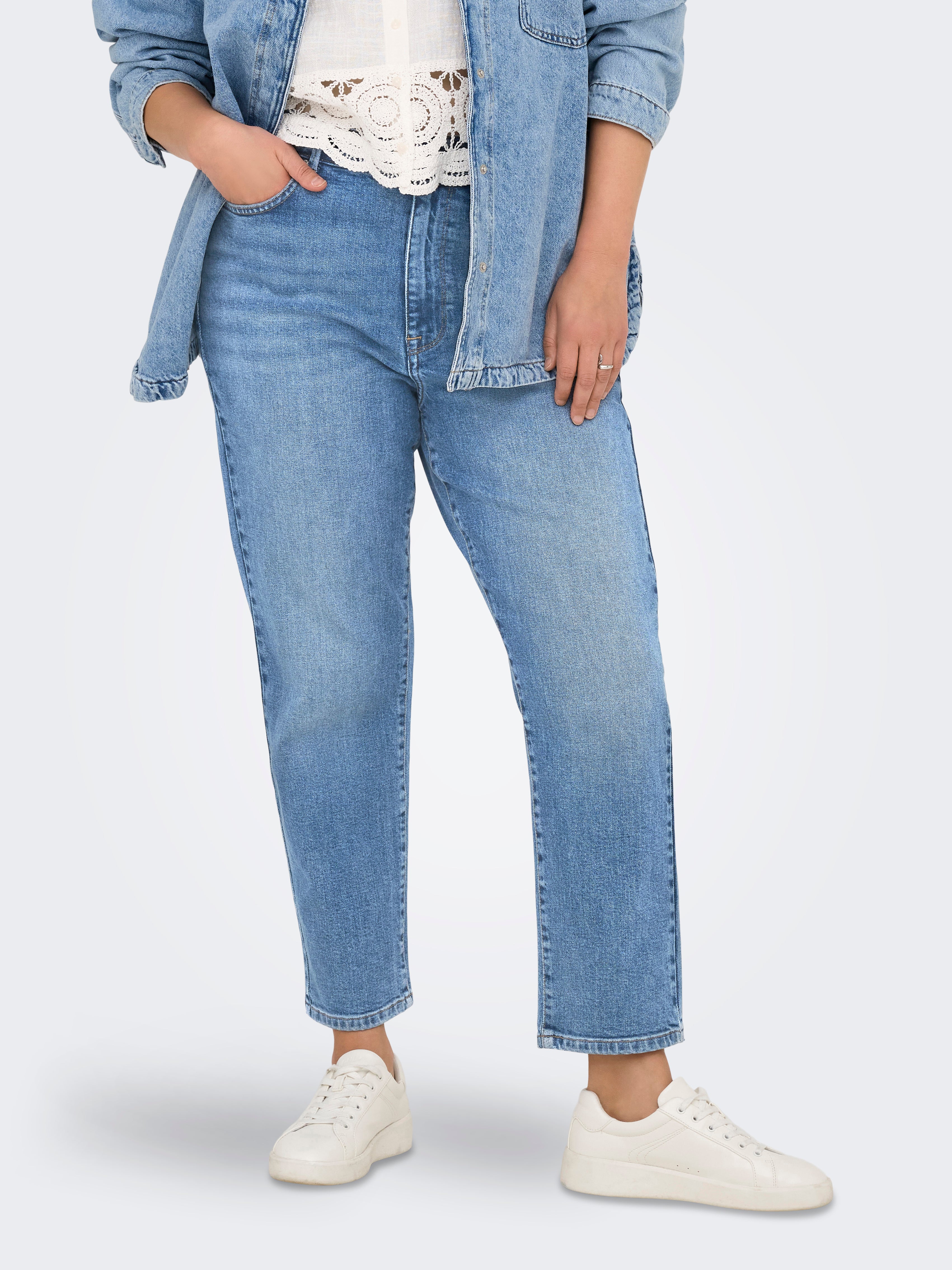 Caremily Hohe Taille Gerade Geschnitten Jeans