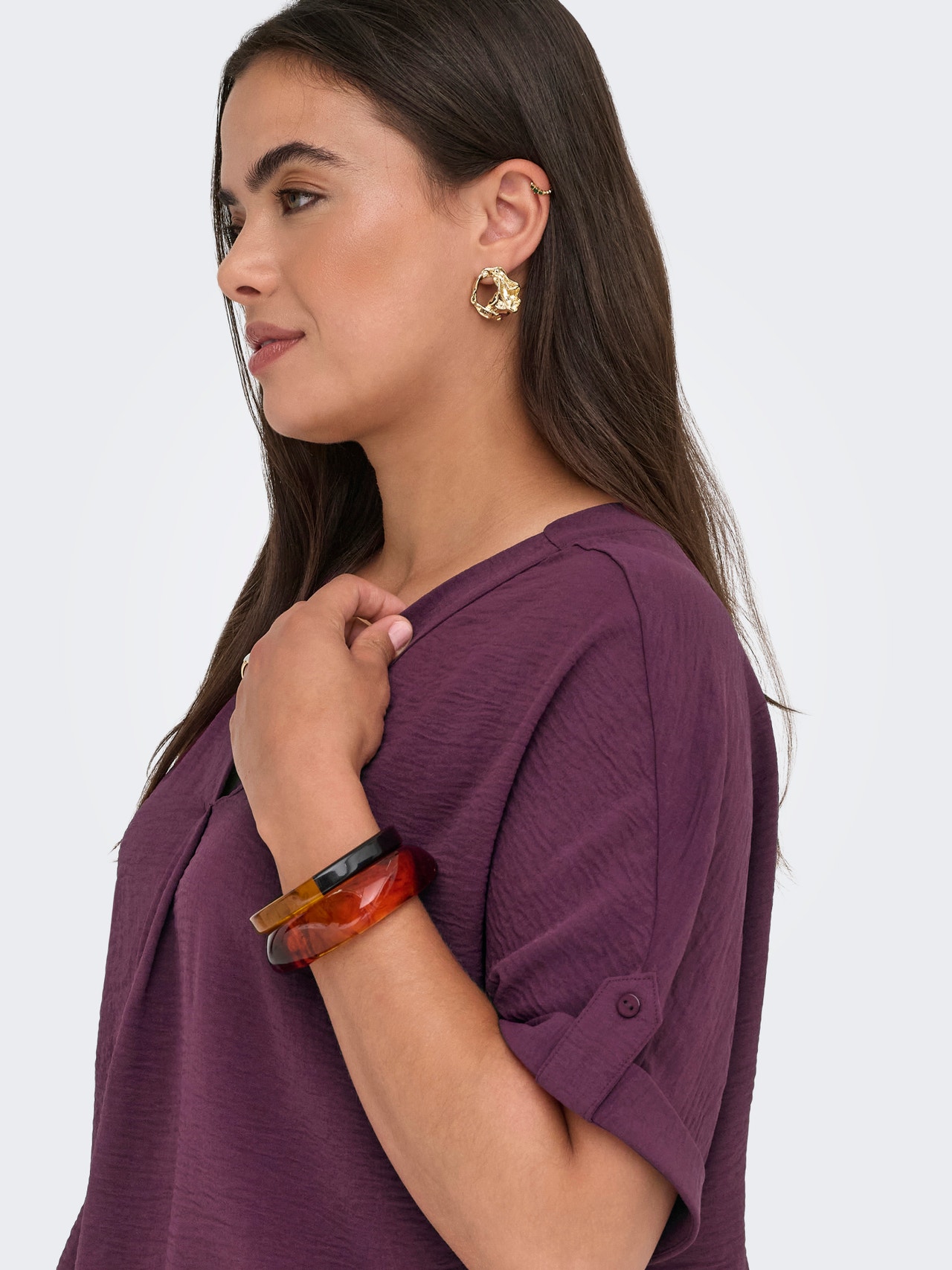 ONLY Redovno prianjanje V-izrez Sklopive lisice Rukavi za šišmišanje Vrh -Mauve Wine - 15355726