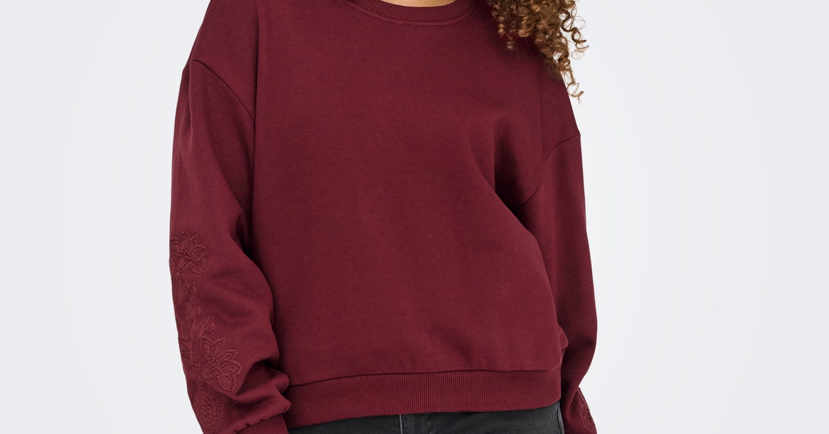 ONLY ONLBROOKLYN EMBROIDERY BOX - Sweater - cabernet/donkerrood ONLY ONLBROOKLYN EMBROIDERY BOX - Sweater - cabernet/donkerrood